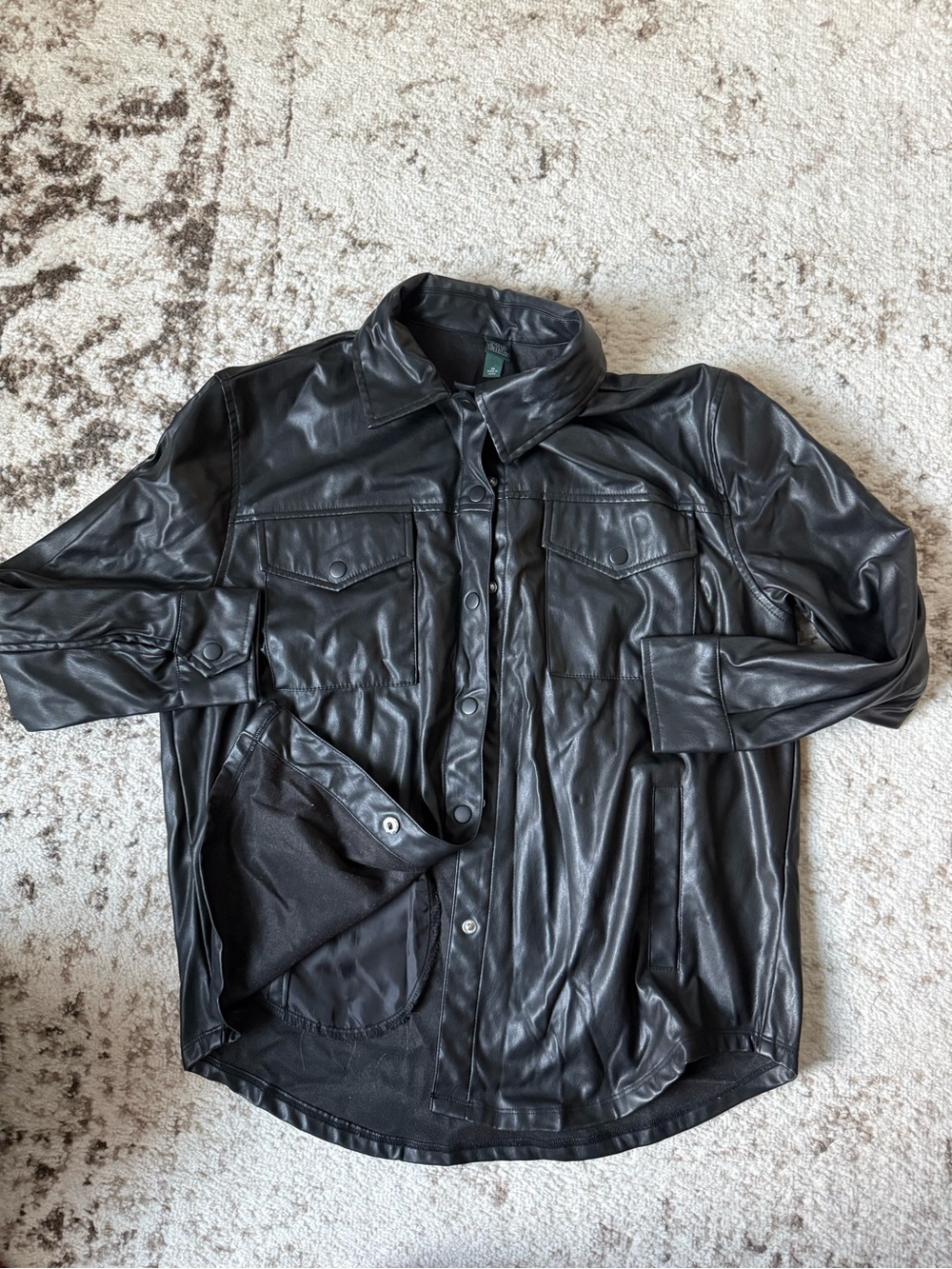 wild fable Black Faux Leather Button-Up Jacket